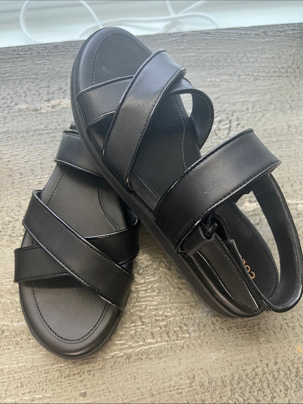 Cole Haan Women Black Leather Cross-Strap Slingback Sandals